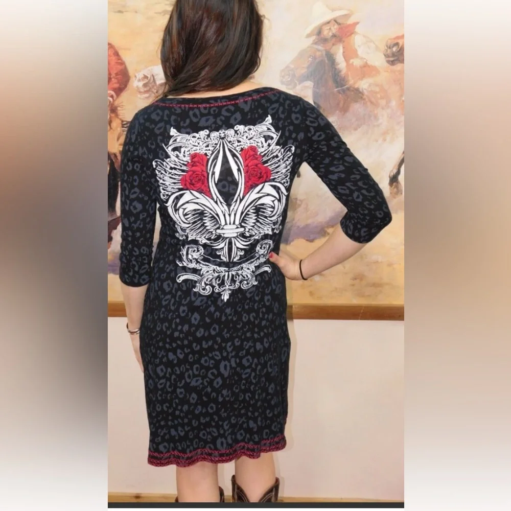 Rock ‘n’ roll cowgirl dress leopard print size XL gothic wearable art flor de la